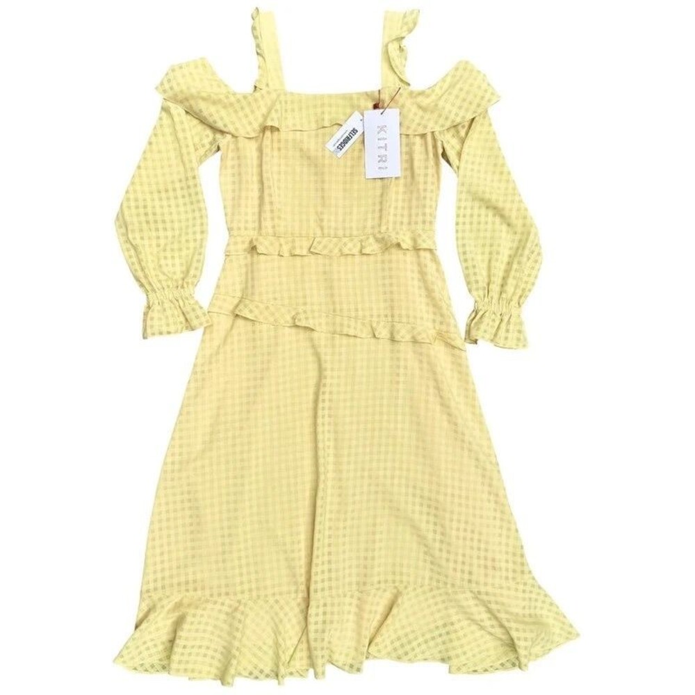 Kitri Layla Frill Sun Dress Yellow Gingham Ruffle Cottagecore - US 6 / UK 10
